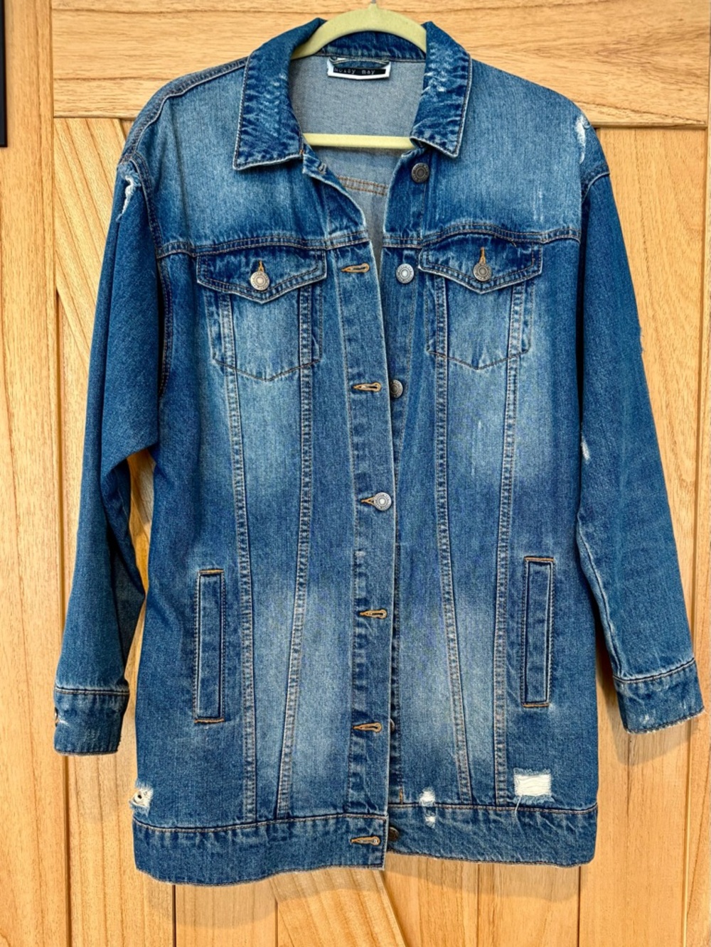Noisy May Distressed Denim Longline Jacket